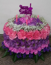 Happy Birthday Pink & Purples Floral Cake B-11 Fresh Flower Arrangement (Local Delivery Only)