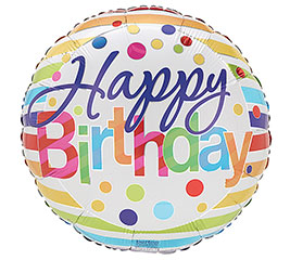 Happy Birthday Polka Dots & Stripes Mylar Balloon