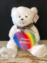 Happy Birthday Rainbow Bear 14' bear in white or brown 