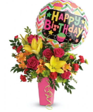 Happy Birthday Sweetie Vase with Balloon in Port Dover, ON | Upsy Daisy Floral Studio