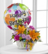 Happy Blooms Basket Birthday Arrangement