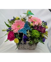 Happy Butterflies  Basket of Fresh Flowers 