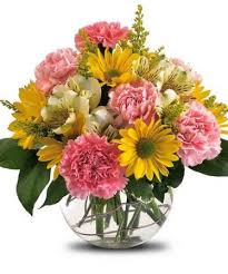 Happy Bouquet..Colors May Vary Glass Bowl Arrangement