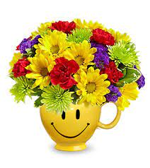 HAPPY DAY BOUQUEY WITH SMILY FACE MUG 