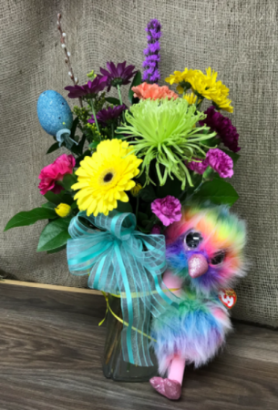 Happy Easter  Fresh arrangement with plush