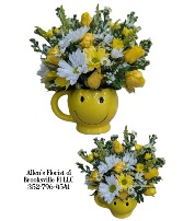 Happy Face Mug  Fresh cut flowers in a ceramic mug