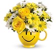 Happy Face Mug  Yellow Roses With Yellow & White Chrisanthemums
