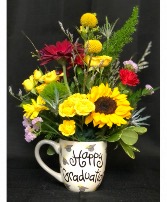 Happy Graduation Mug Keepsake Mug with fresh florals 