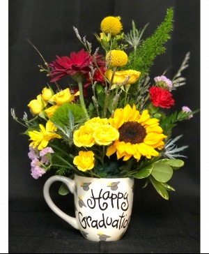 Happy Graduation Mug Keepsake Mug with fresh florals 