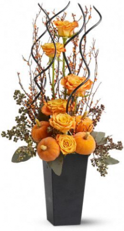 Happy Halloween Orange roses with party accents