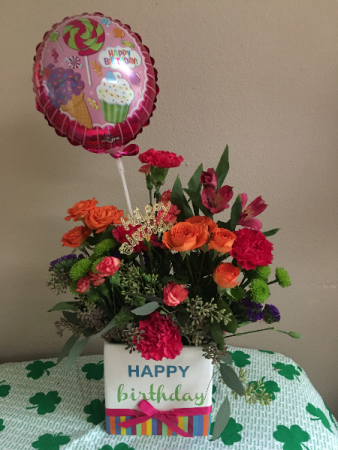 happy happy birthday vase arrangment