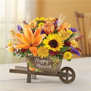 Happy Harvest Wheelbarrow Floral Arrangement