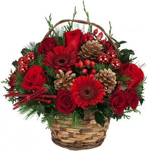 HAPPY HOLIDAYS Basket Arrangement in Port Stanley, ON | Flowers By Rosita