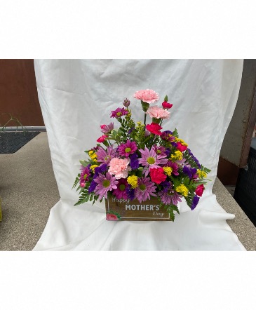 Happy Mother’s Day Wooden crate with beautiful flowers in Fairfield, OH | NOVACK-SCHAFER FLORIST