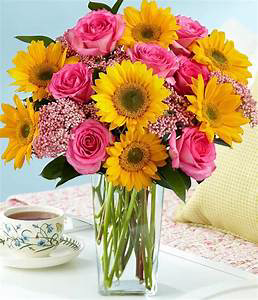 Happy Valentines Sunflowers and Pink Roses