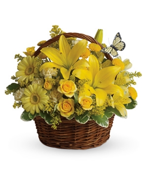 Happy Yellow Basket Fresh Flower Arrangement