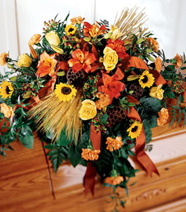 Harvest and Lilies Casket Spray in Mechanicsburg, PA | Garden Bouquet Harvest and Lilies Casket Spray in Mechanicsburg, PA | Garden Bouquet