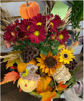 Harvest Basket with Lighted Scarecrow Arrangement