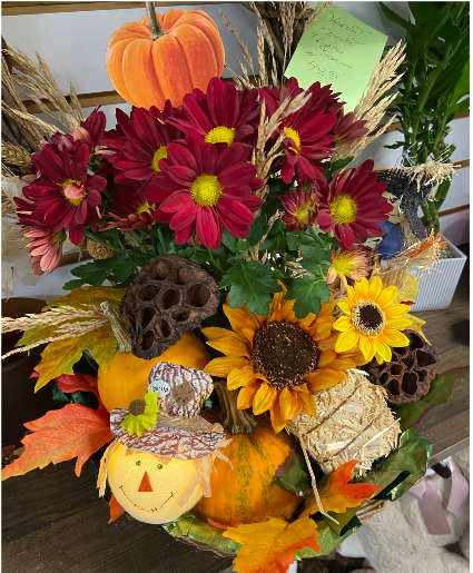 Harvest Basket with Lighted Scarecrow Arrangement