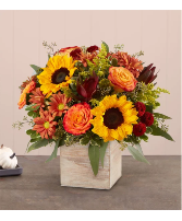 Harvest Glow Fresh arrangement in keepsake container