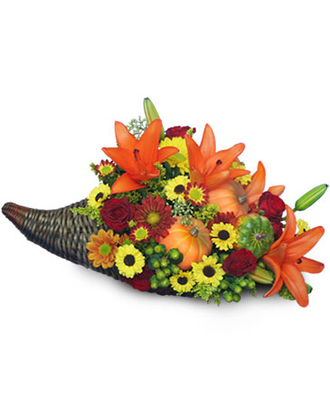 HARVEST HORN OF PLENTY Arrangement in Laceyville, PA | Auntie Em's Floral