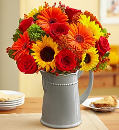 Harvest Riches Bouquet Abundant Fall color in Colonial Style Pitcher