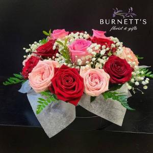 Hat Box Of Roses Vase Arrangement