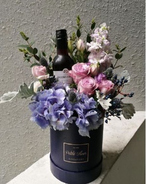 Hatbox Flowers and Wine  