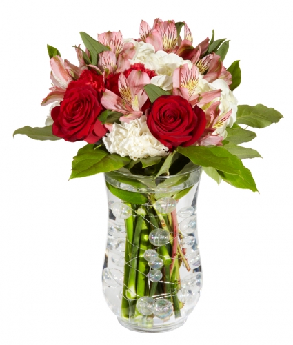 HAVE A JOYFUL DAY Vase Arrangement with Wired White Pearls inside Vase