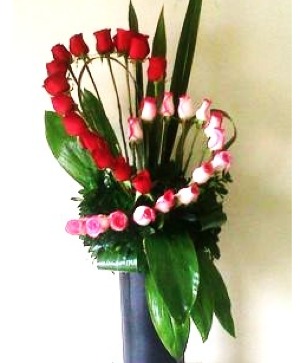 HEART 2 HEART  An Elaborate Arrangement in Red & Pink Roses