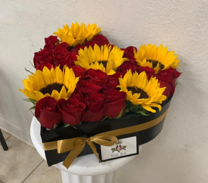 Heart #2 Roses & Sunflowers Heart Shape Box
