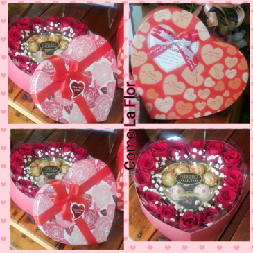 Heart Box of Love Rose's chocolate and sunflower