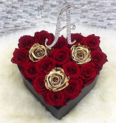 Heart Box with Initial Topper Roses that last a Year