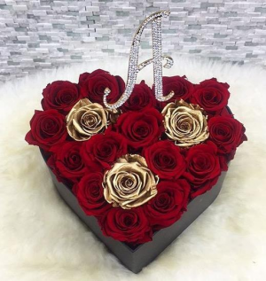 Heart Box with Initial Topper Roses that last a Year