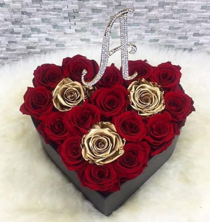 HEART BOX WITH INITIAL TOPPER ROSES THAT LAST A YE