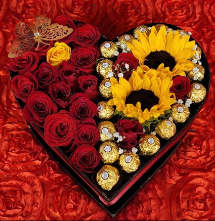 Heart box with sunflowers  Hearth box  with sunflowers 