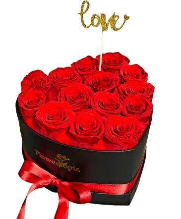 14 Preserved Red Roses in a Heart Box Preserved Rose Box in Miami, FL | FLOWERTOPIA