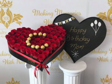 Heart of Roses with Letter Initail Heart Shape Box