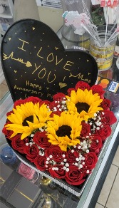 Heart shape roses and sunflowers  Heart shape rose and sunflowers 