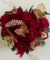 Heart with Roses and Butterflies and Crown 