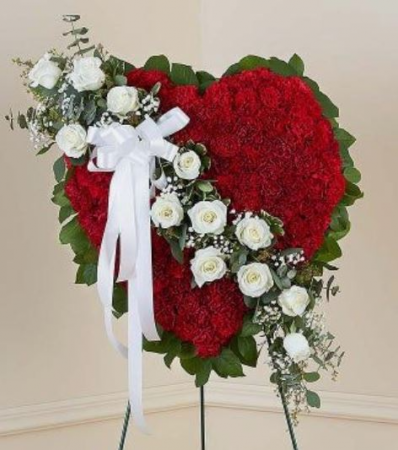 Red Heart with white roses Standing Sympathy Spray