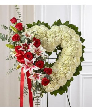 Heart Wreath Red & White Lilies 