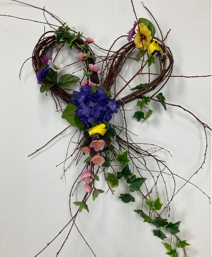 Heart wreath w/ yellow birds Permanent botanical