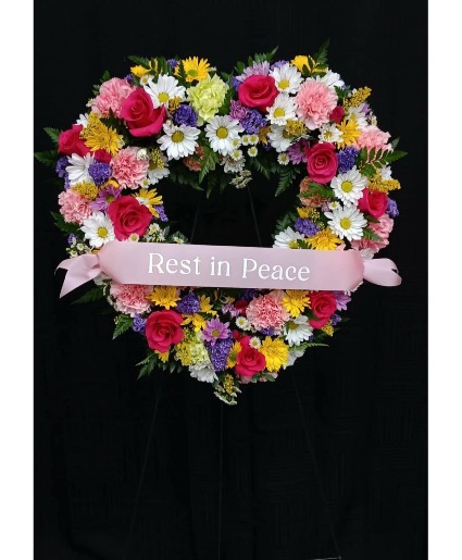 Heartfelt Memory  Fresh cut floral heart wreath 