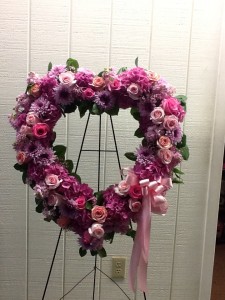 Heartfelt Pink and Lavender Funeral Heart in Fairfield, CT | Blossoms at Dailey's Flower Shop
