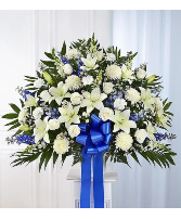 Heartfelt Sympathies Blue & White  Funeral Standing Basket 