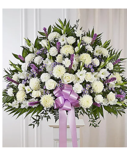 HEARTFELT SYMPATHIES LAVENDAR AND WHITE FUNERAL FLOWER