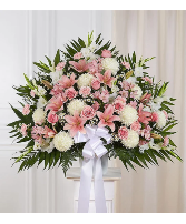 Heartfelt Sympathies  Pink &Whit Funeral Standing Basket