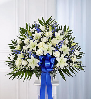 Heartfelt Sympathies™ Standing Basket- Blue & Whit in Allen, TX | Lovejoy Flower and Gift Shop Heartfelt Sympathies™ Standing Basket- Blue & Whit in Allen, TX | Lovejoy Flower and Gift Shop