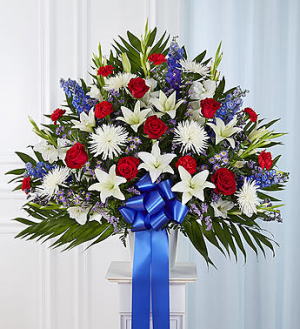 Heartfelt Sympathies™ Standing Basket- Red, White in Valley City, OH | HILL HAVEN FLORIST & GREENHOUSE Heartfelt Sympathies™ Standing Basket- Red, White in Valley City, OH | HILL HAVEN FLORIST & GREENHOUSE